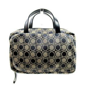 AUTH Salvatore Ferragamo Handbag Gancini Beige Canvas x Leather